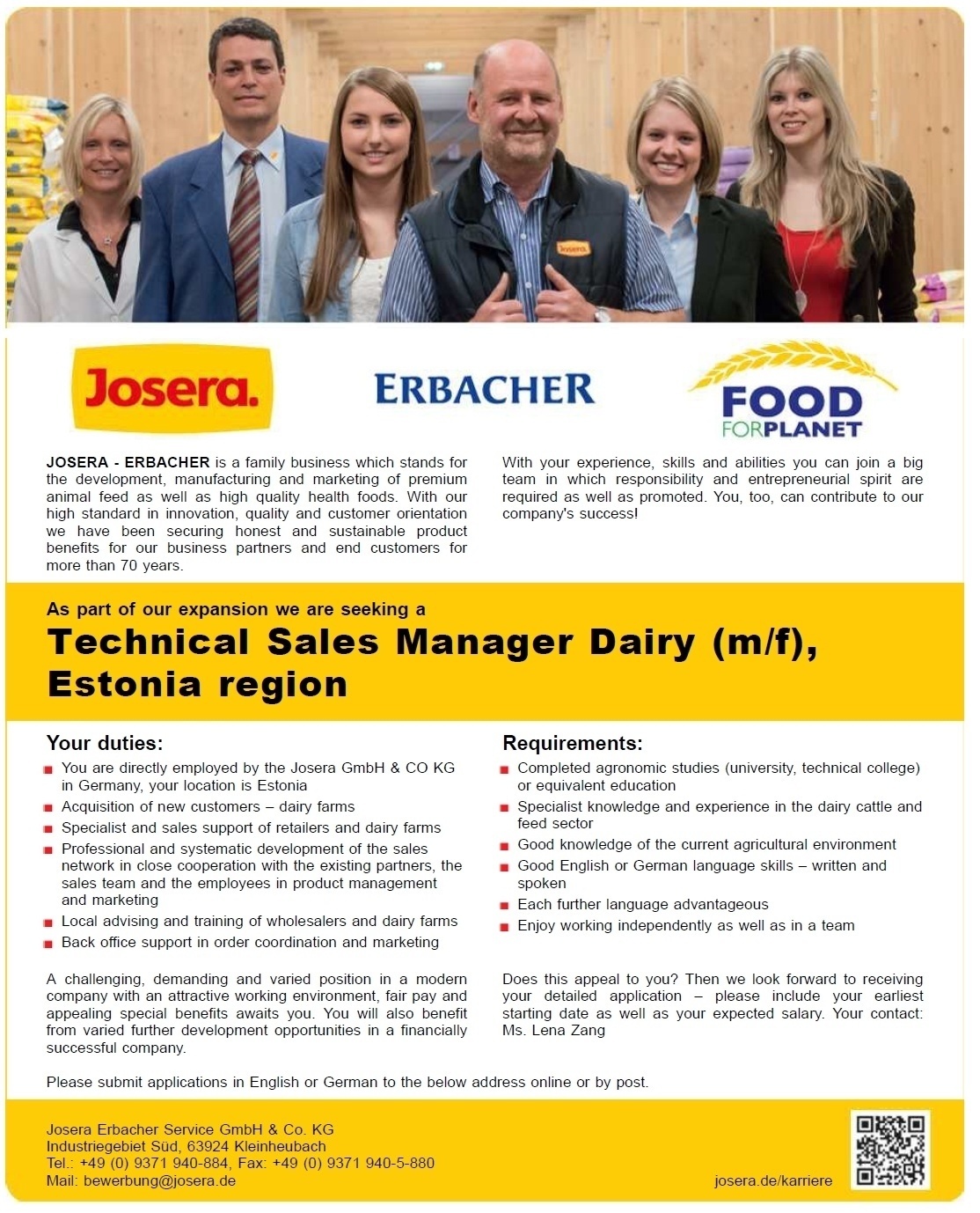 Josera Erbacher Service Technical Sales Manager Dairy (m/f), Estonia region