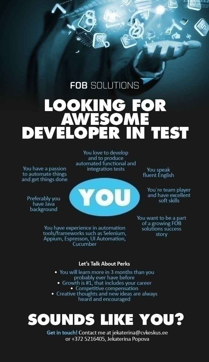 CV KESKUS OÜ FOB Solutions is looking for Developer in Test