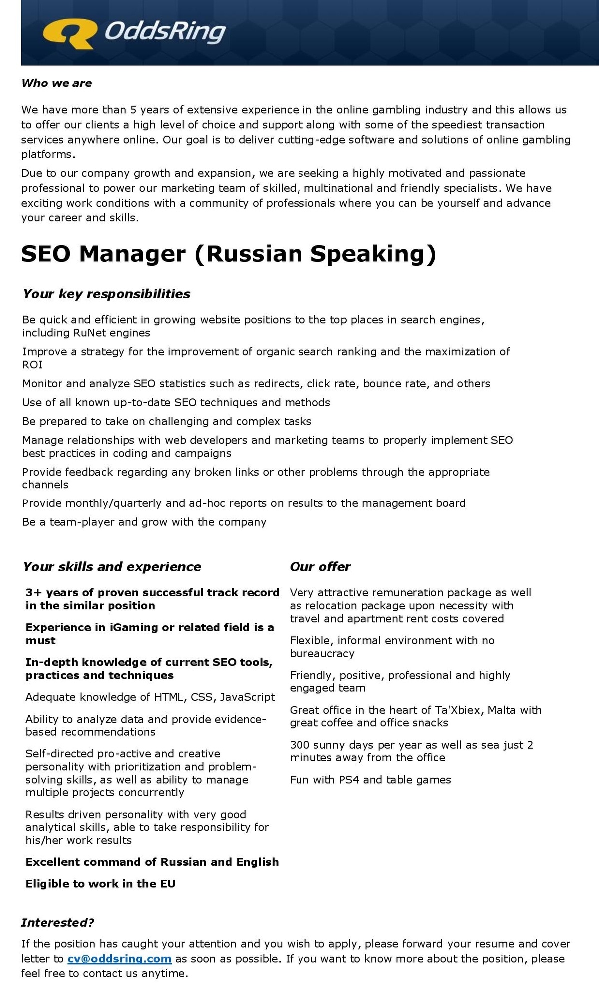 CVKeskus.ee client SEO Manager (Russian Speaking)