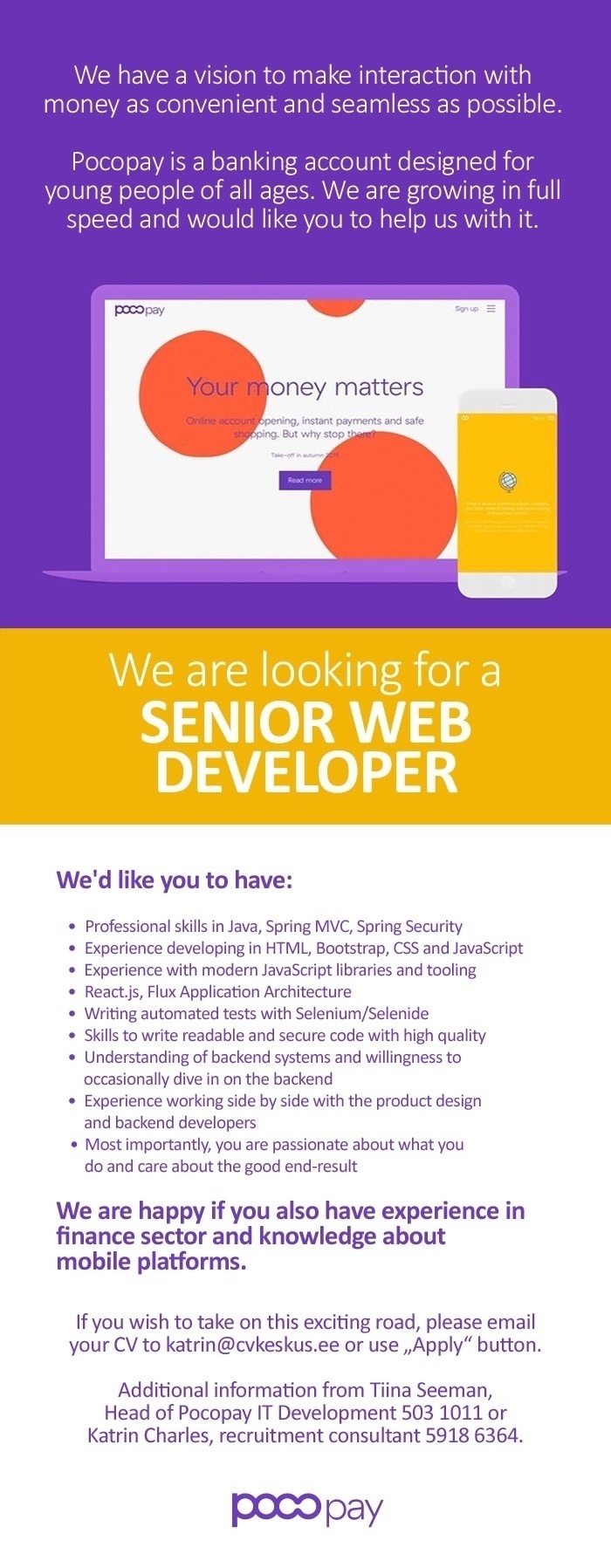 CV KESKUS OÜ Pocopay is looking for a Senior Web Developer!