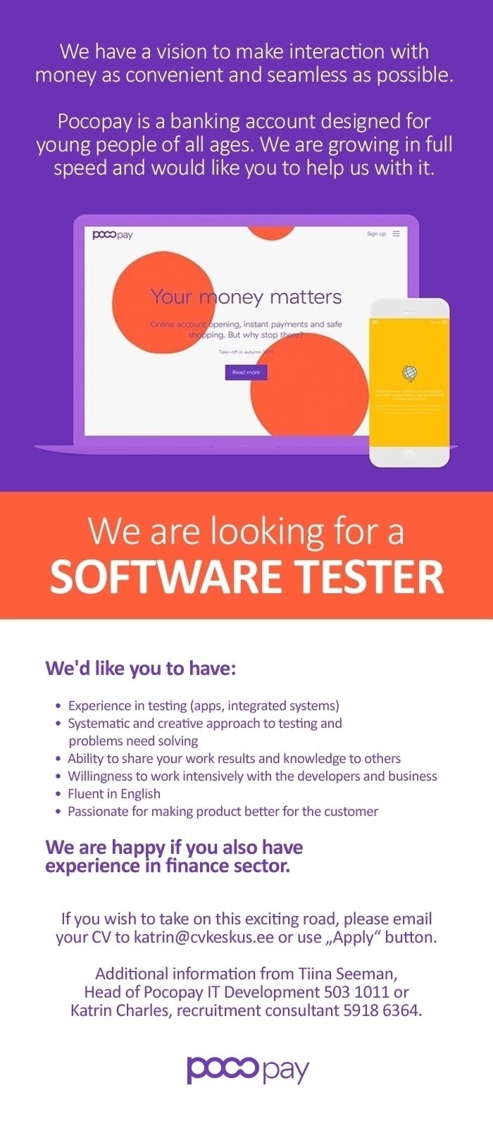 CV KESKUS OÜ Pocopay is looking for a Software Tester!