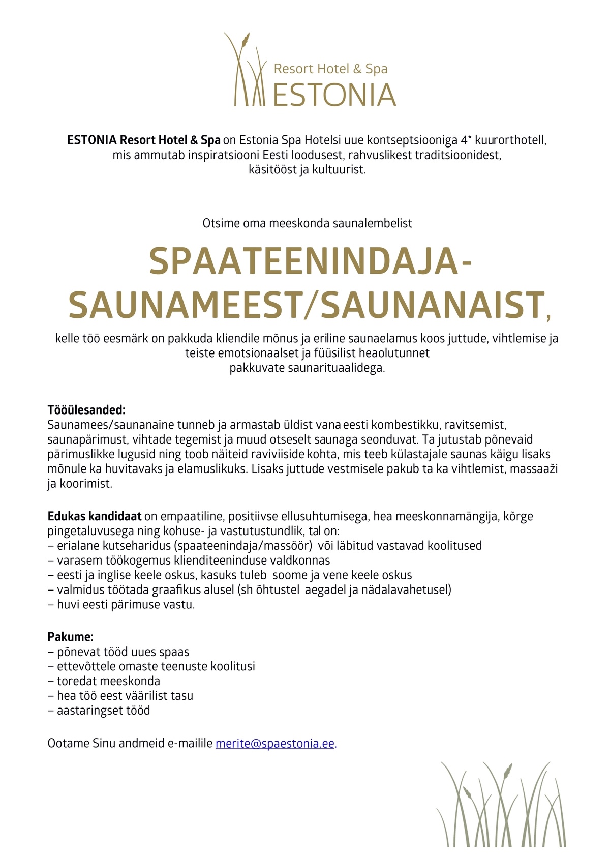 Estonia Spa Hotels AS Saunamees/saunanaine