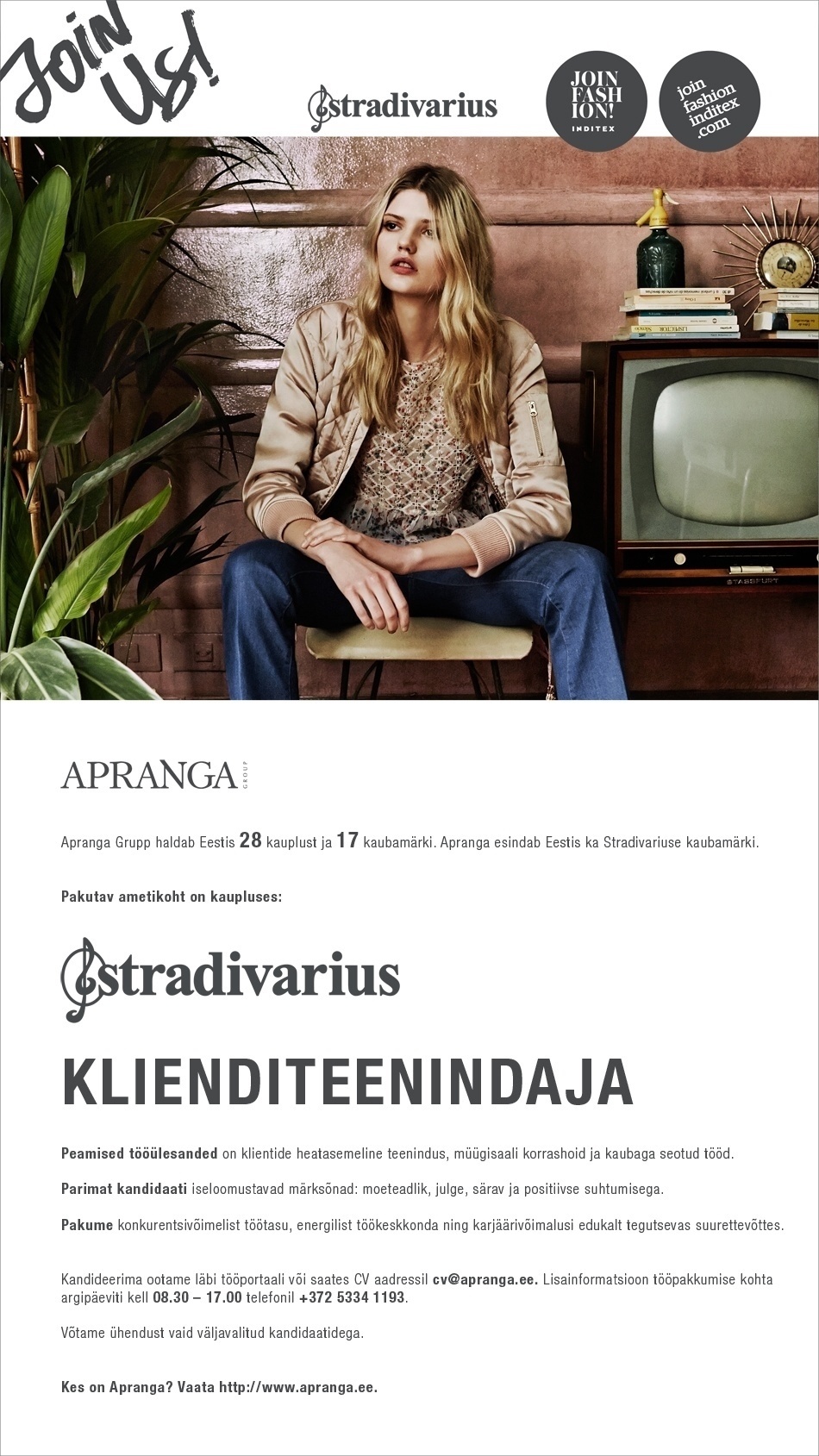 Apranga Estonia OÜ Stradivariuse klienditeenindaja
