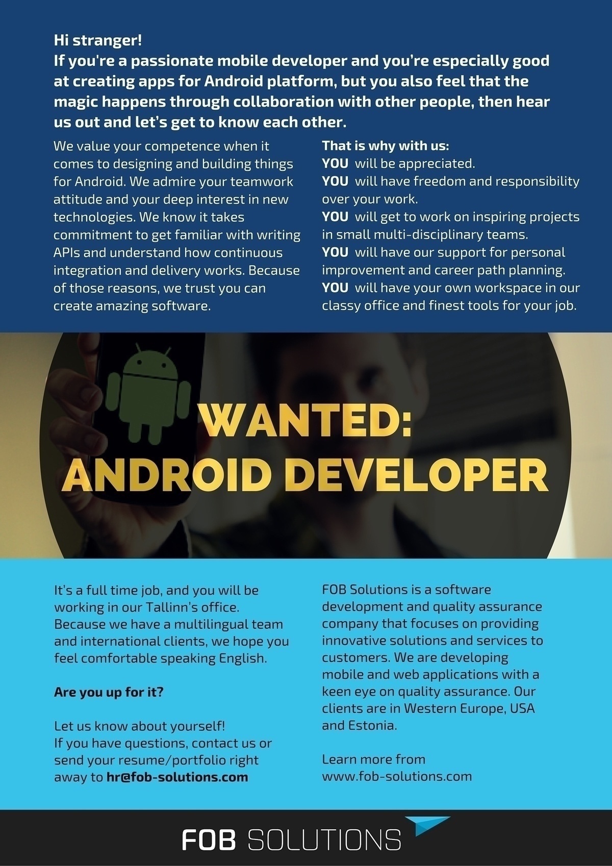 FOB Solutions OÜ Wanted: ANDROID DEVELOPER