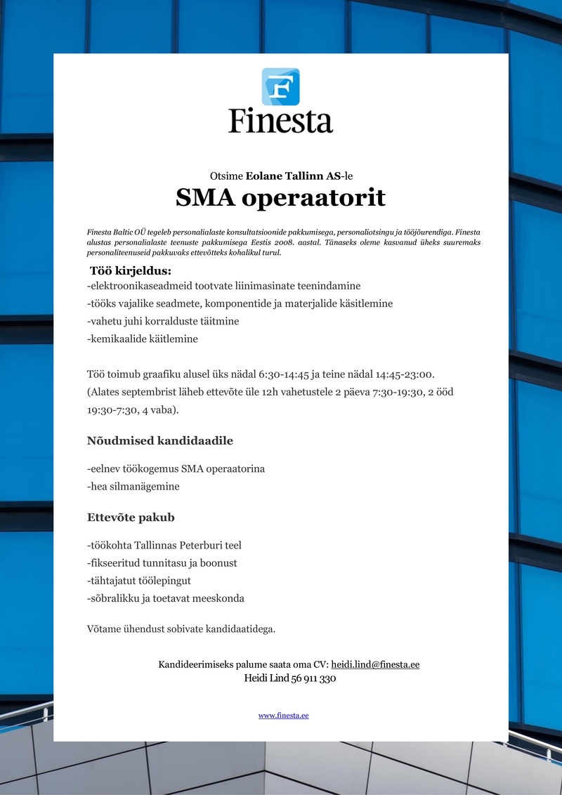 Finesta Baltic OÜ SMA operaator-masinladumise operaator