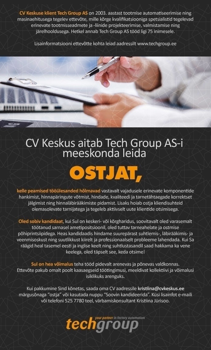 CV KESKUS OÜ Tech Group otsib ostjat