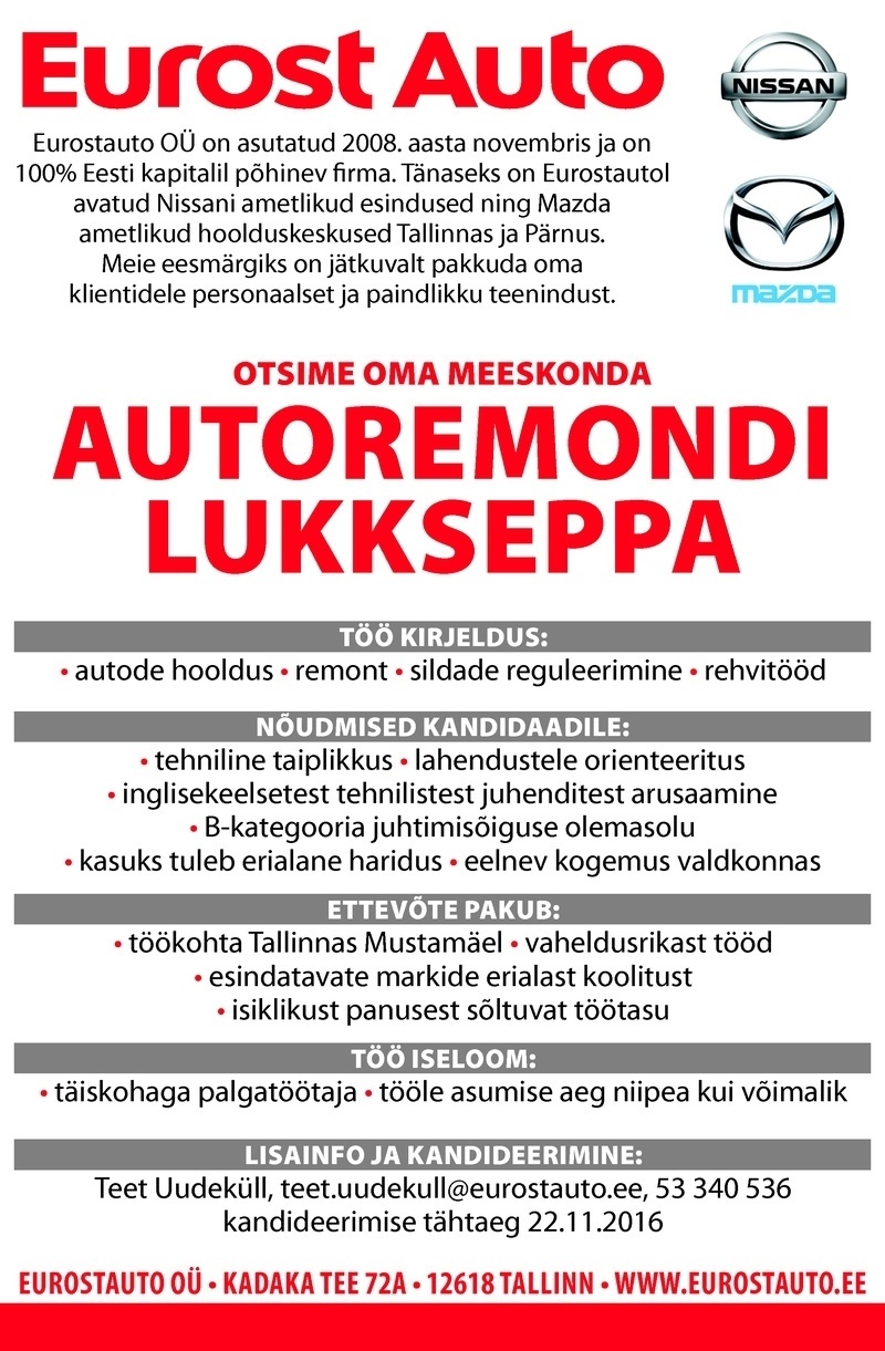 Eurostauto OÜ Autoremondi lukksepp
