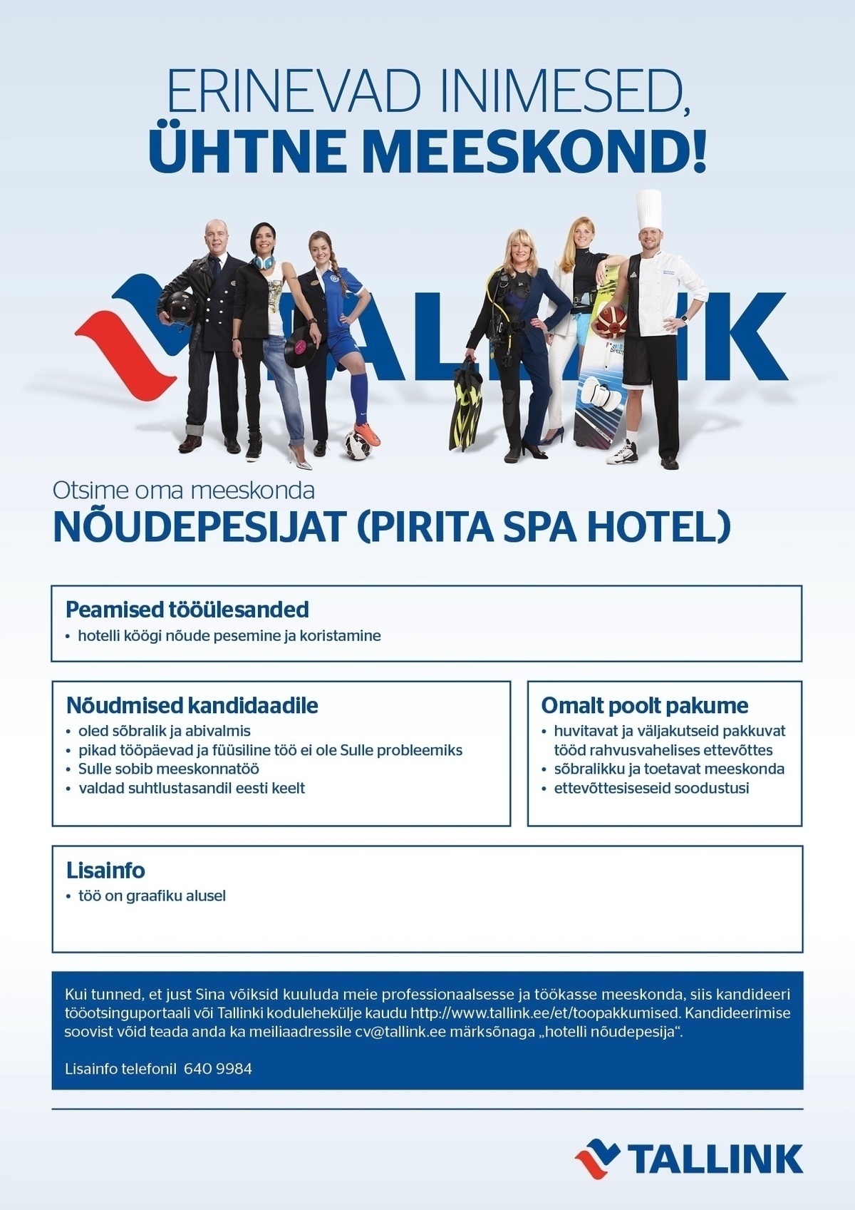 Tallink Grupp AS Nõudepesija osalise koormusega (Pirita SPA Hotel)