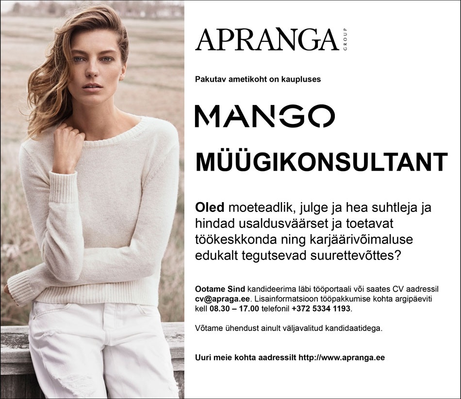 Apranga Estonia OÜ MANGO müügikonsultant