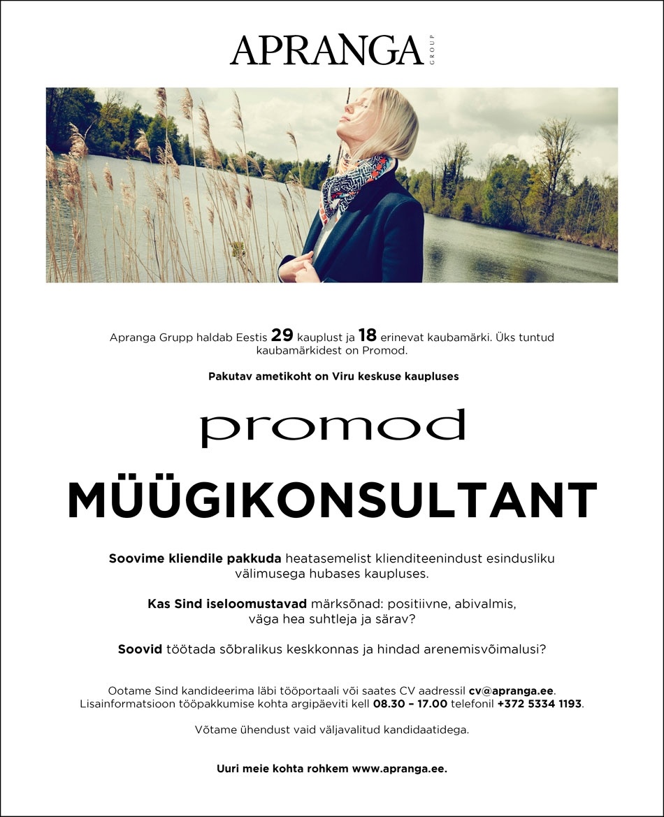 Apranga Estonia OÜ Promod müügikonsultant