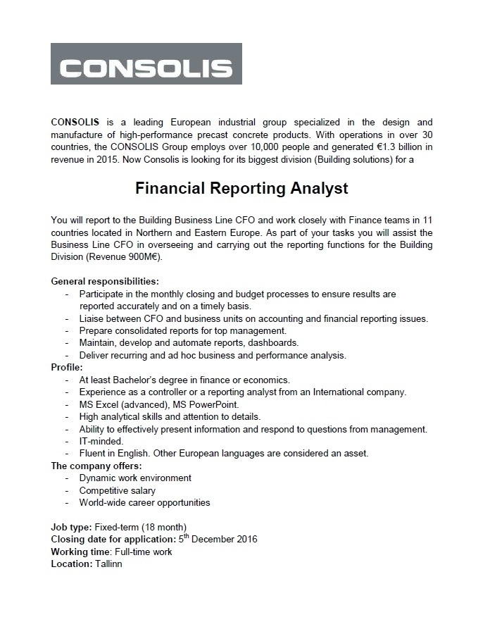CVKeskus.ee klient Financial Reporting Analyst