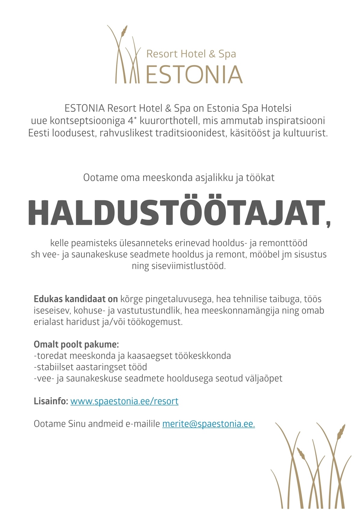 Estonia Spa Hotels AS Haldustöötaja