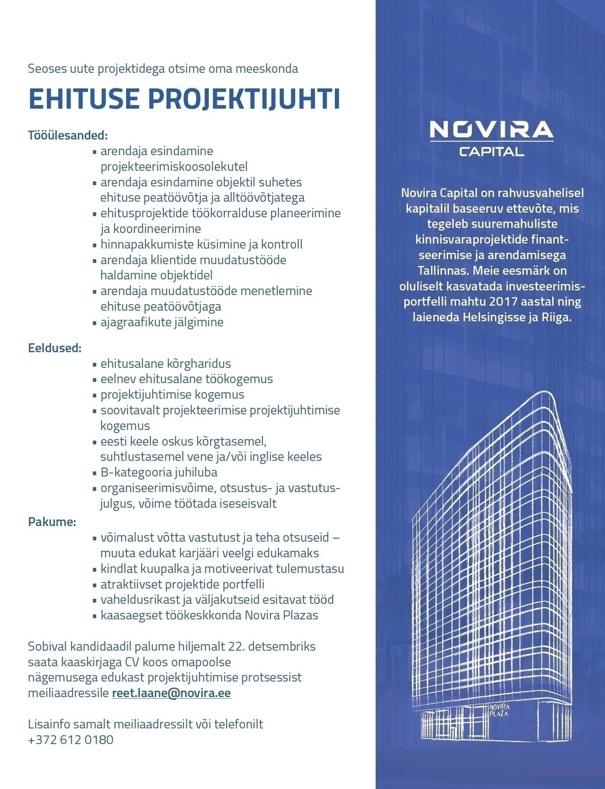 Novira Capital OÜ Ehituse projektijuht