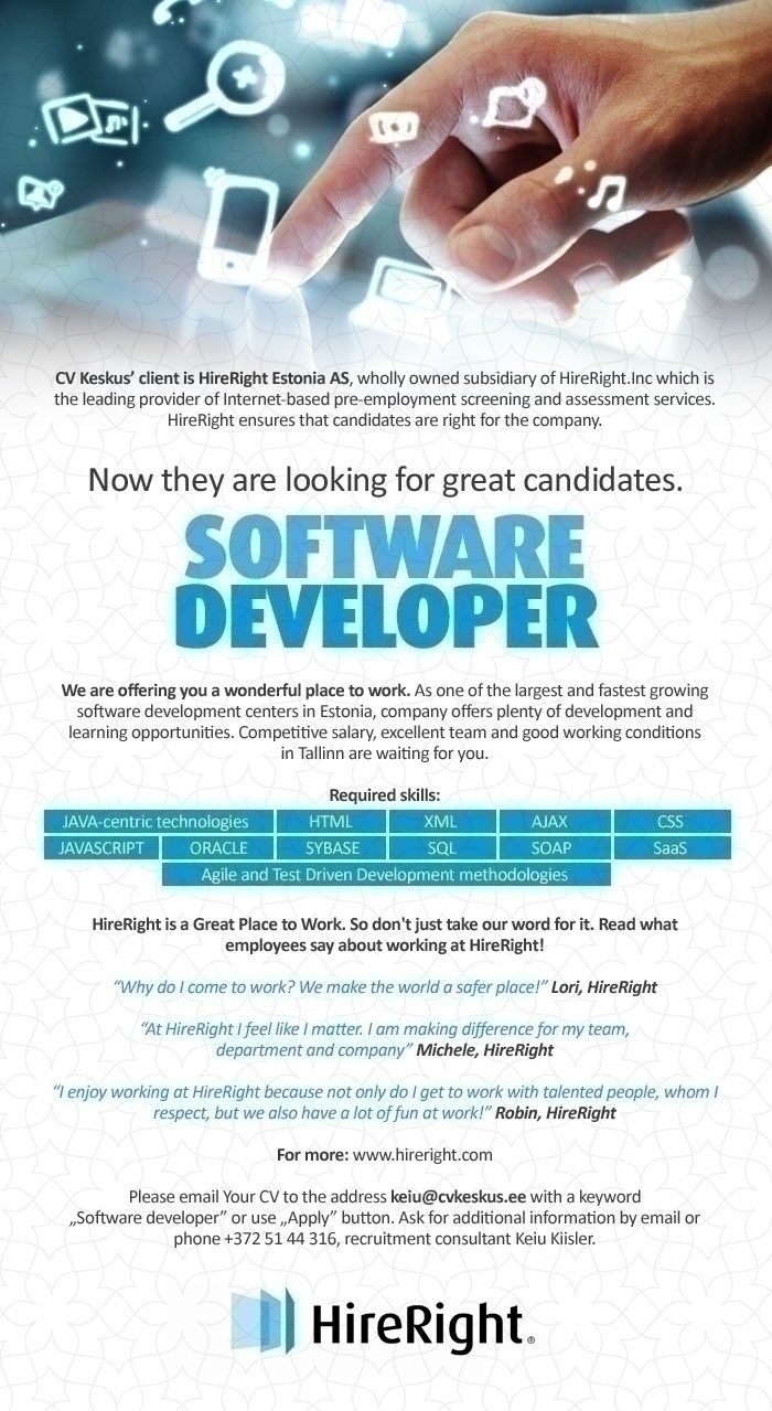 CV KESKUS OÜ HireRight is looking for Java Software Developers