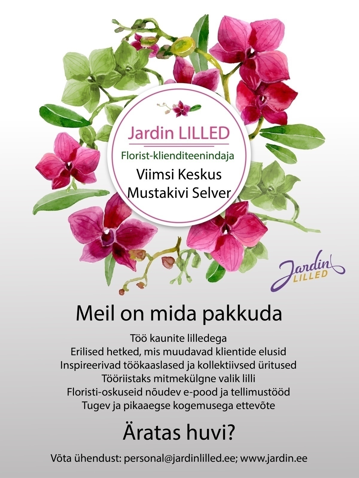Jardin OÜ Florist-klienditeenindaja (Viimsi keskus ja Mustakivi Selver)