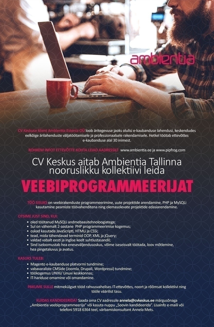 CV KESKUS OÜ Ambientia otsib veebiprogrammeerijat