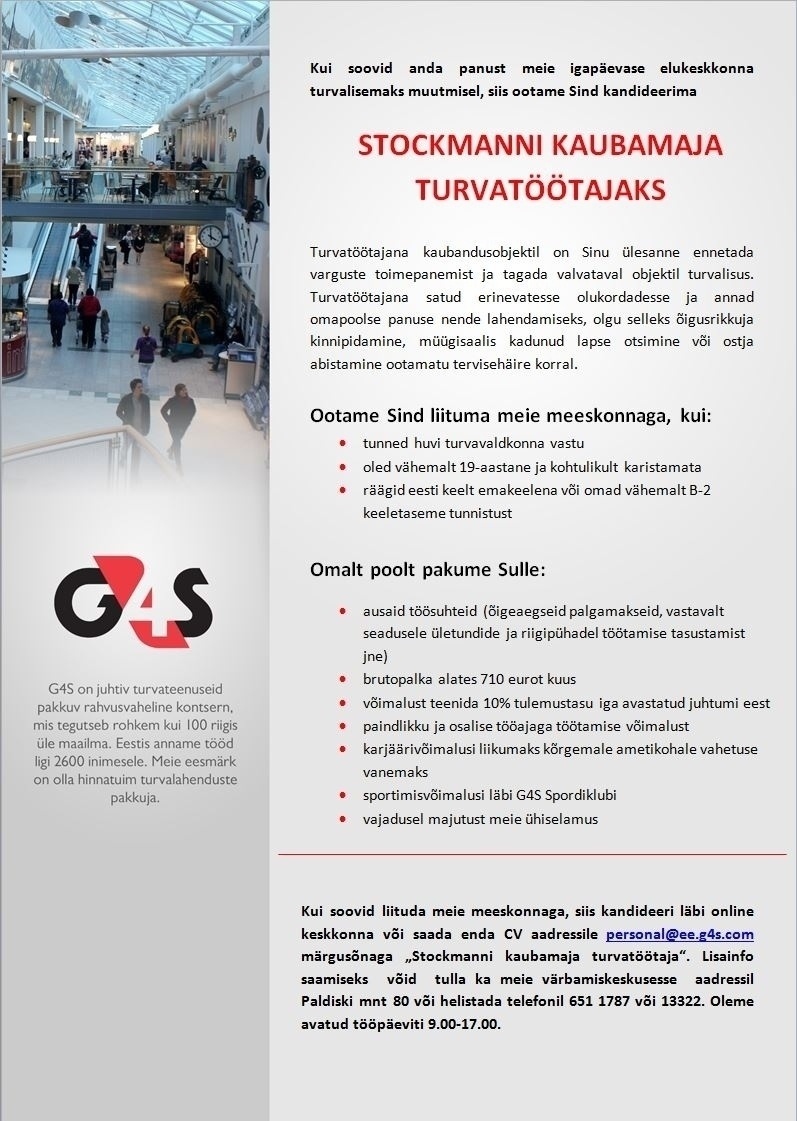 AS G4S Eesti Turvatöötaja Stockmanni kaubamajas