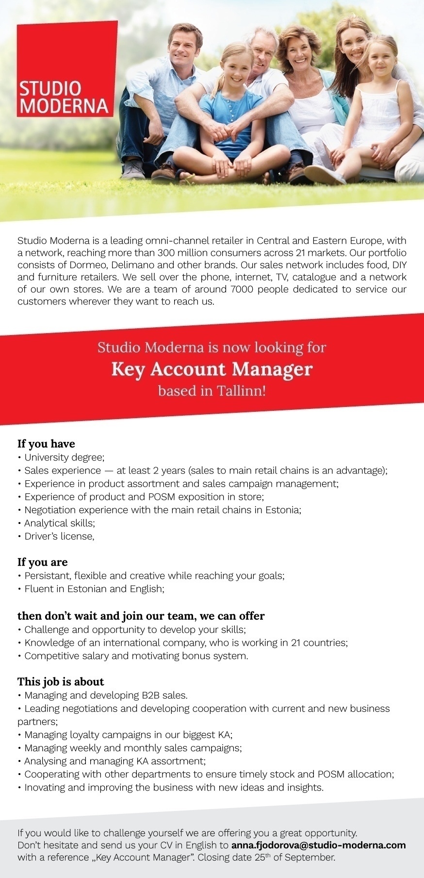 STUDIO MODERNA OÜ Key Account Manager 