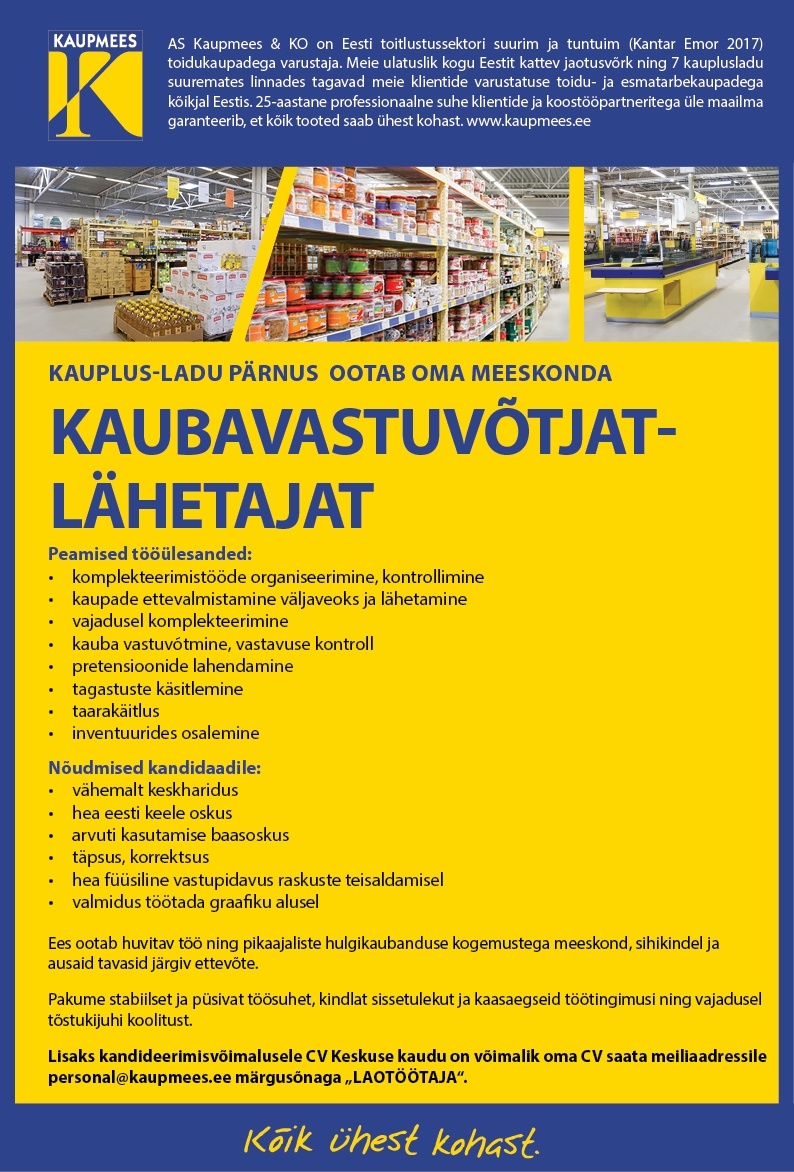 Kaupmees & Ko AS Kaubavastuvõtja-lähetaja Pärnu