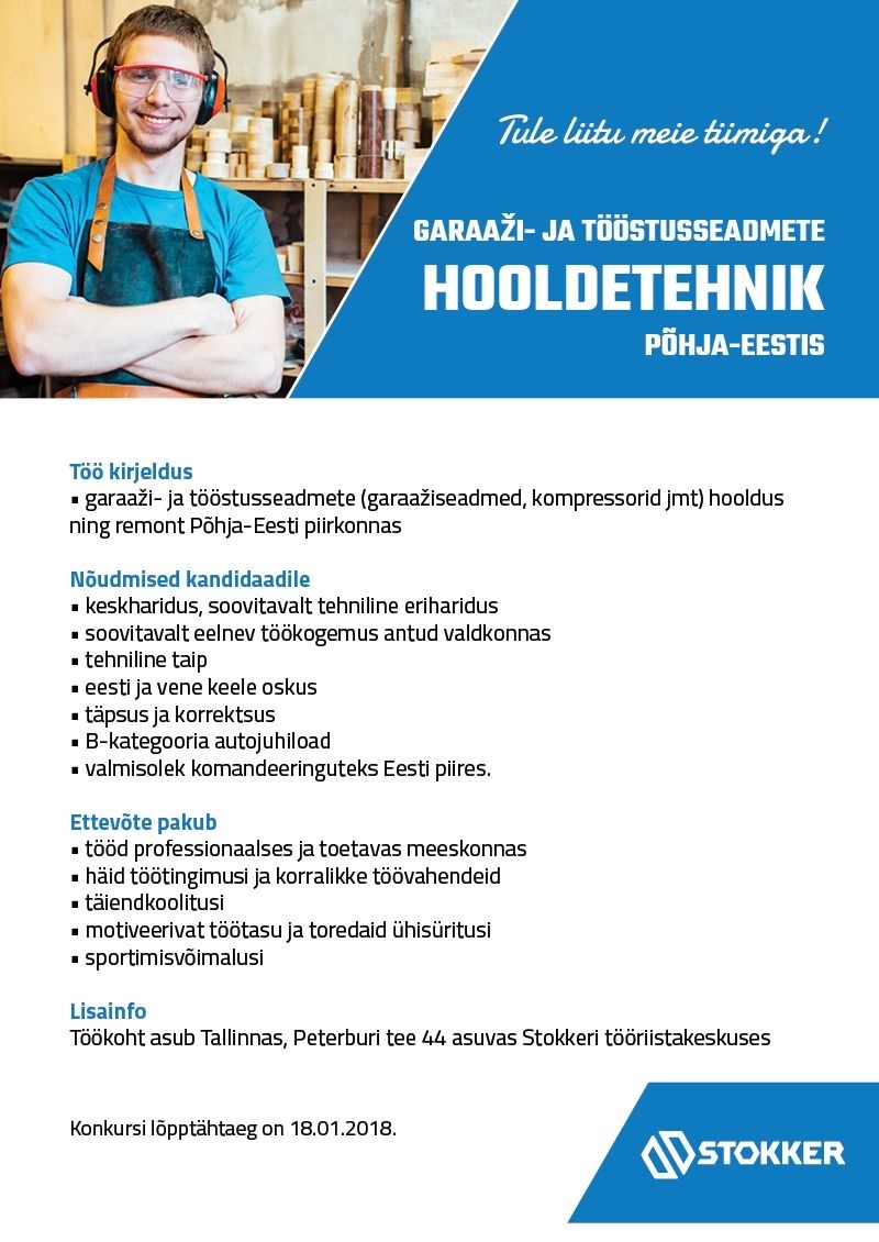 Stokker AS Garaaži- ja tööstusseadmete hooldetehnik Põhja-Eestis
