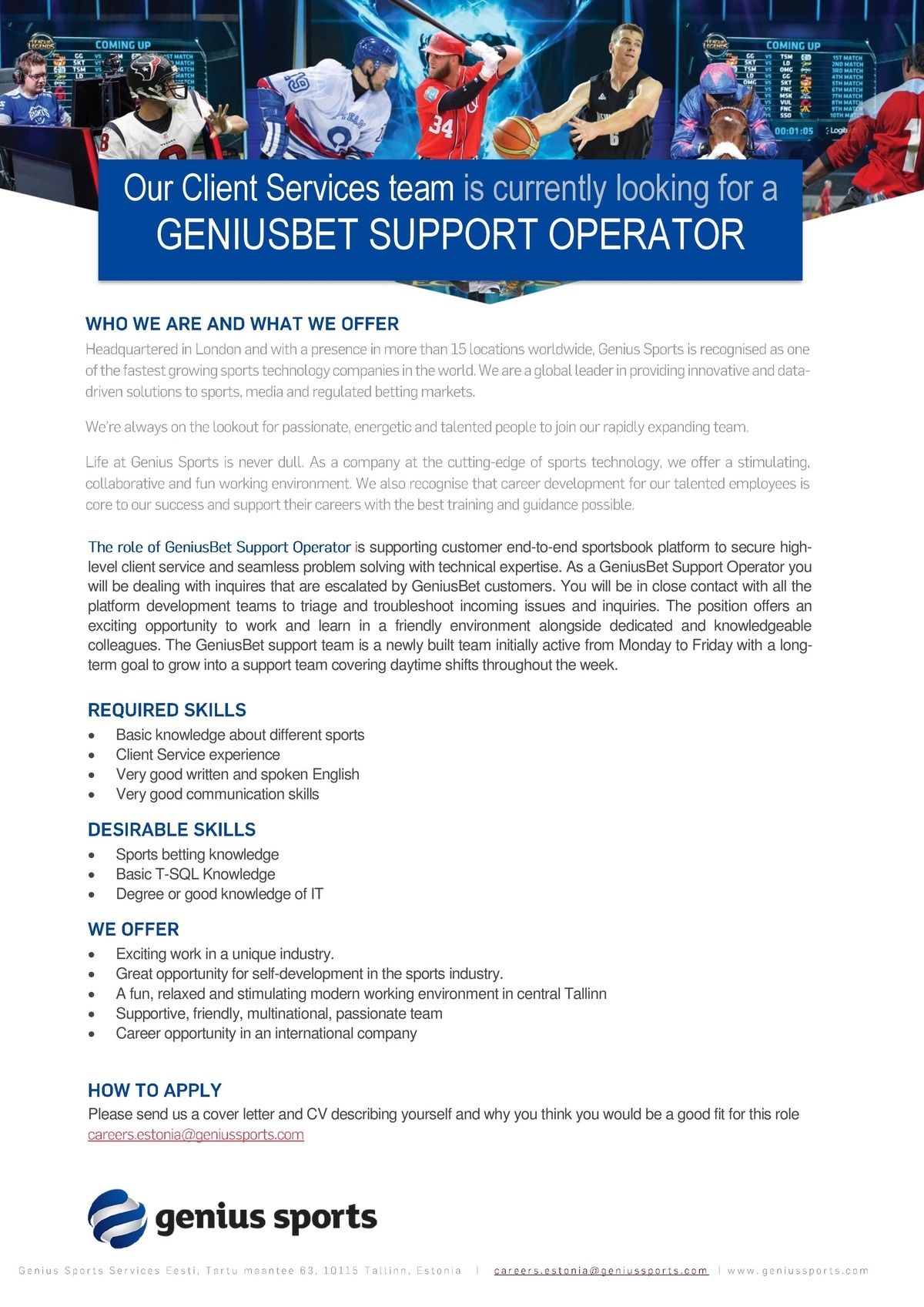 Genius Sports Services Eesti OÜ GeniusBet Support Operator