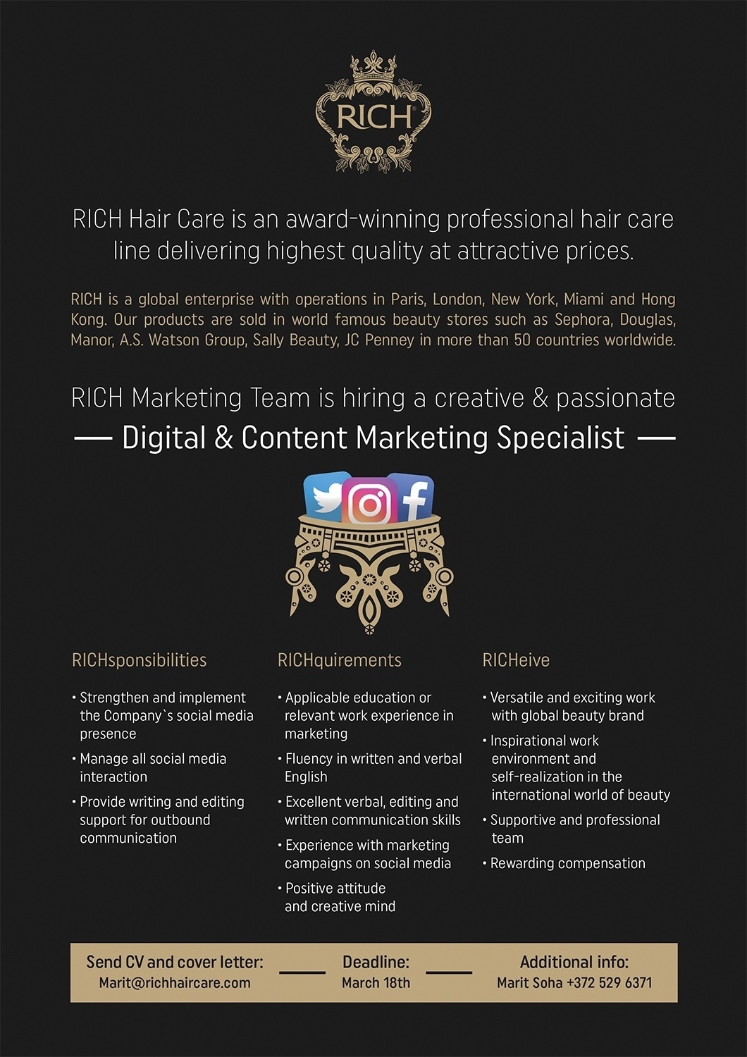 RICH International Creative Haircare Digital & Content Marketing Specialist