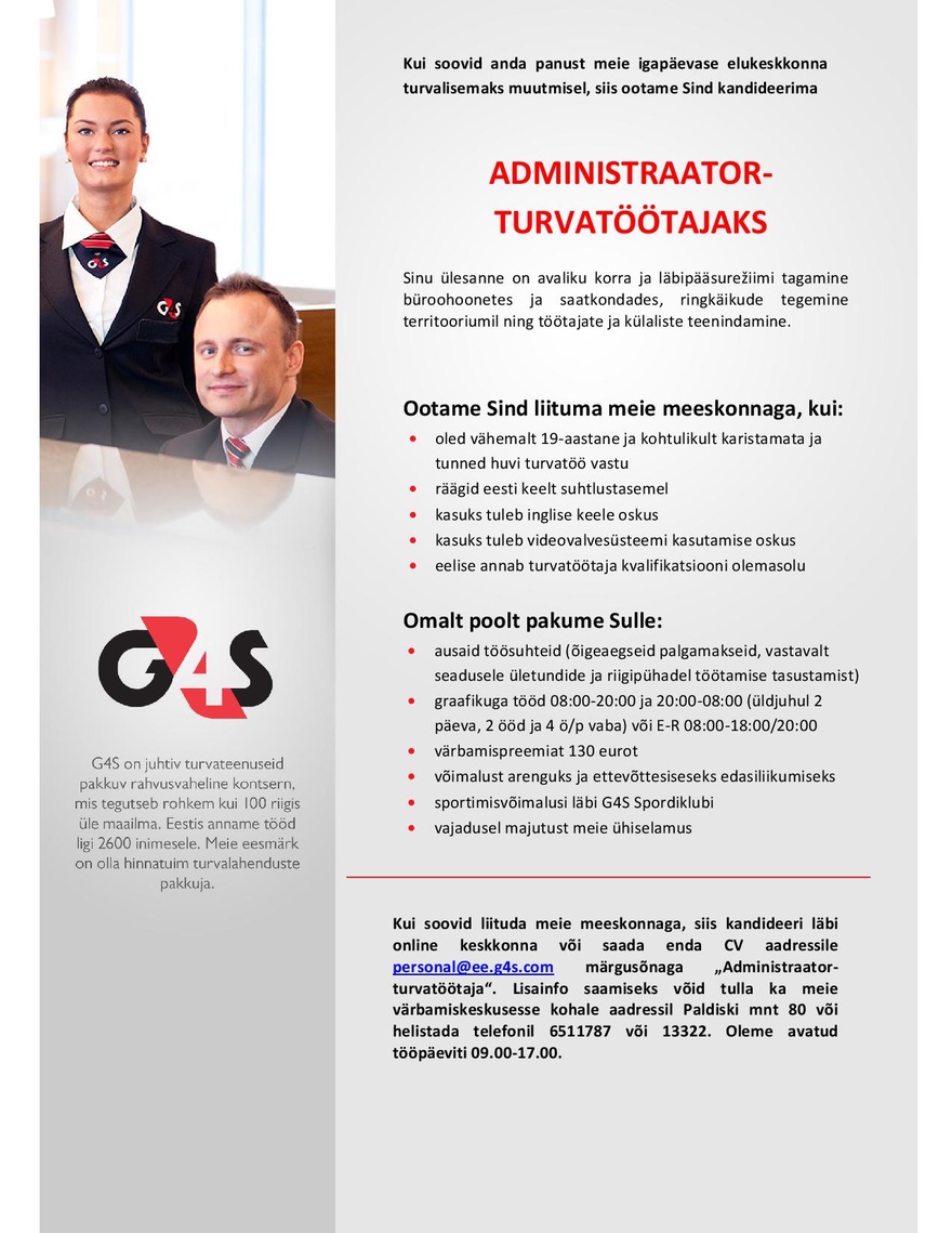 AS G4S Eesti Administraator-turvatöötaja