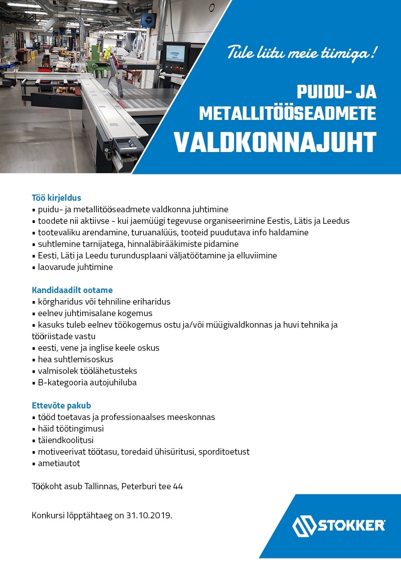 Stokker AS Puidu- ja metallitööseadmete valdkonnajuht
