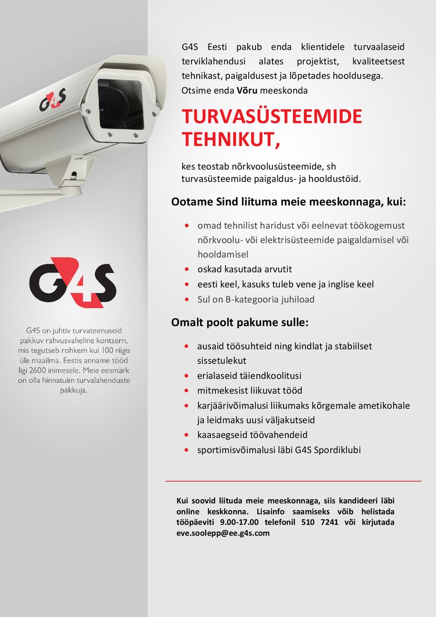 AS G4S Eesti Turvasüsteemide tehnik (Võrumaa)