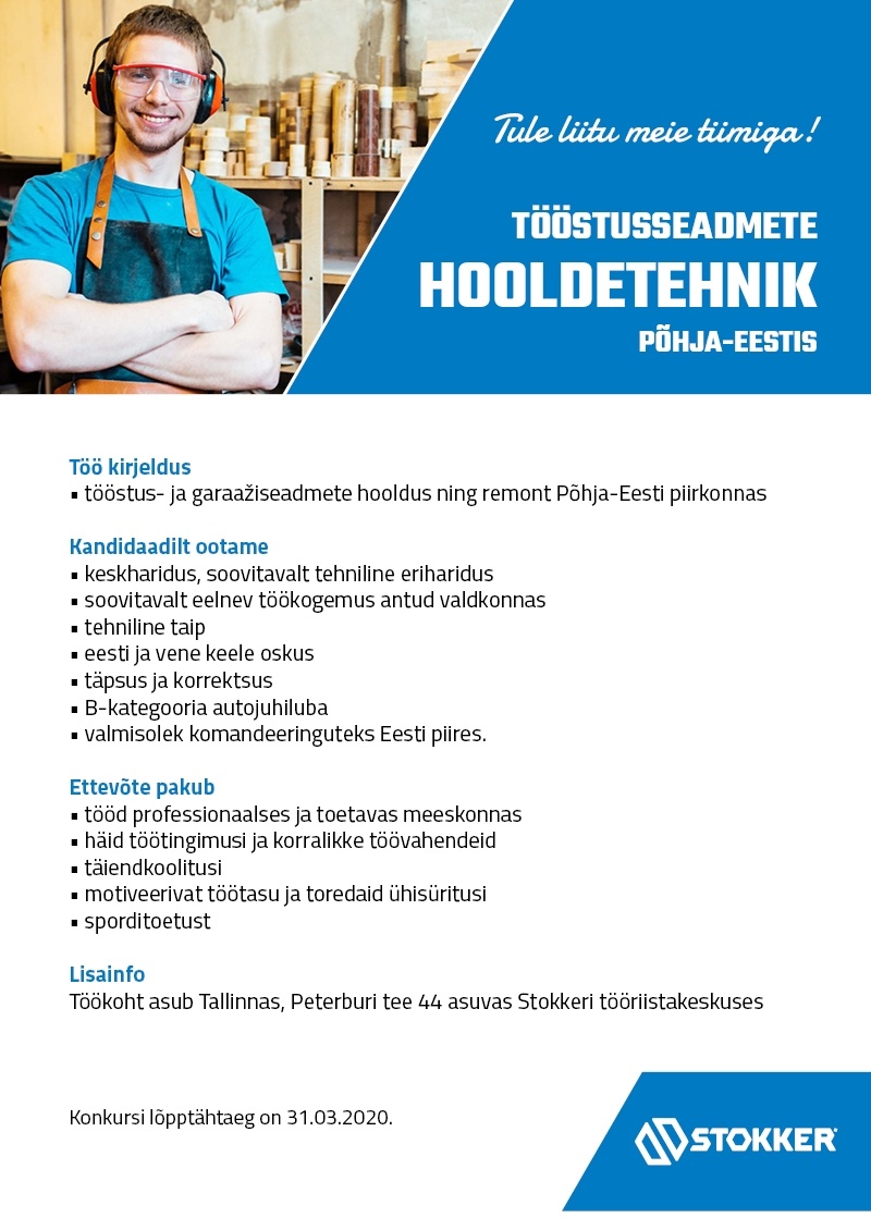 Stokker AS Tööstusseadmete hooldetehnik Põhja-Eestis
