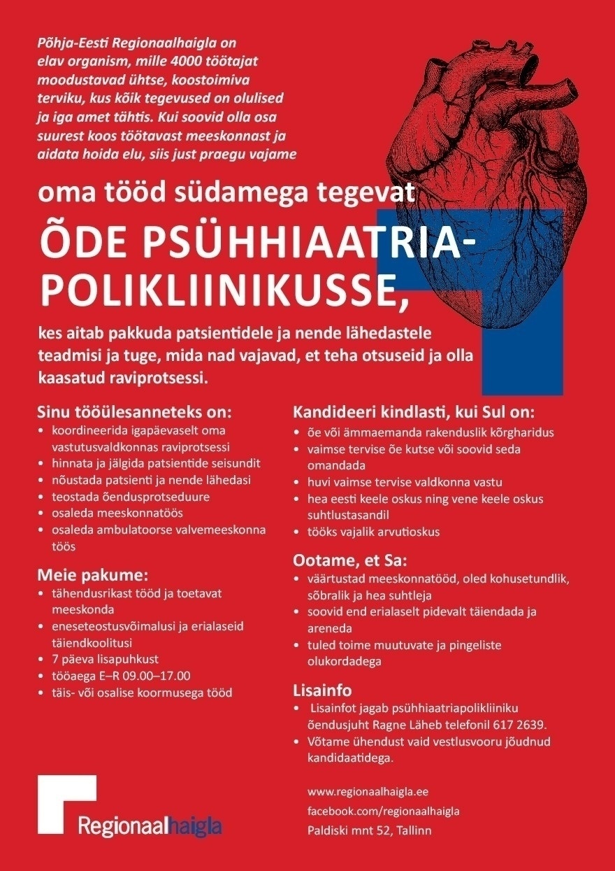 Põhja-Eesti Regionaalhaigla SA Õde psühhiaatriapolikliinikusse