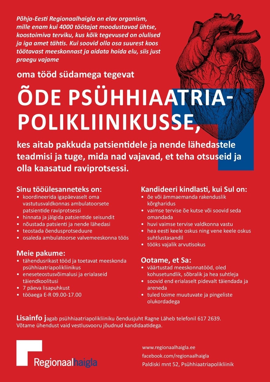 Põhja-Eesti Regionaalhaigla SA Õde psühhiaatriapolikliinikusse