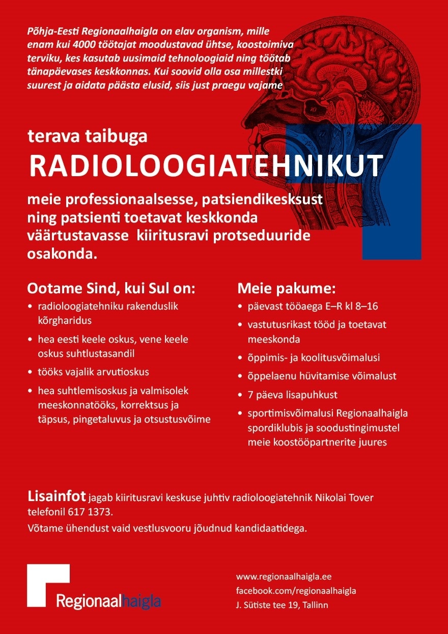 Põhja-Eesti Regionaalhaigla SA Radioloogiatehnik kiiritusravi protseduuride osakonda