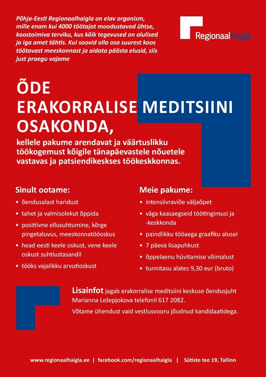 Põhja-Eesti Regionaalhaigla SA Õde erakorralise meditsiini osakonda