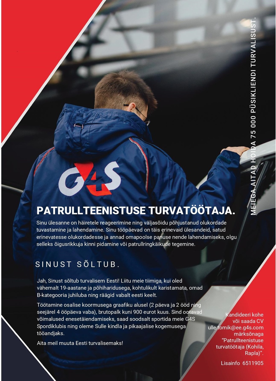 AS G4S Eesti Patrullteenistuse turvatöötaja (Kohila, Rapla)