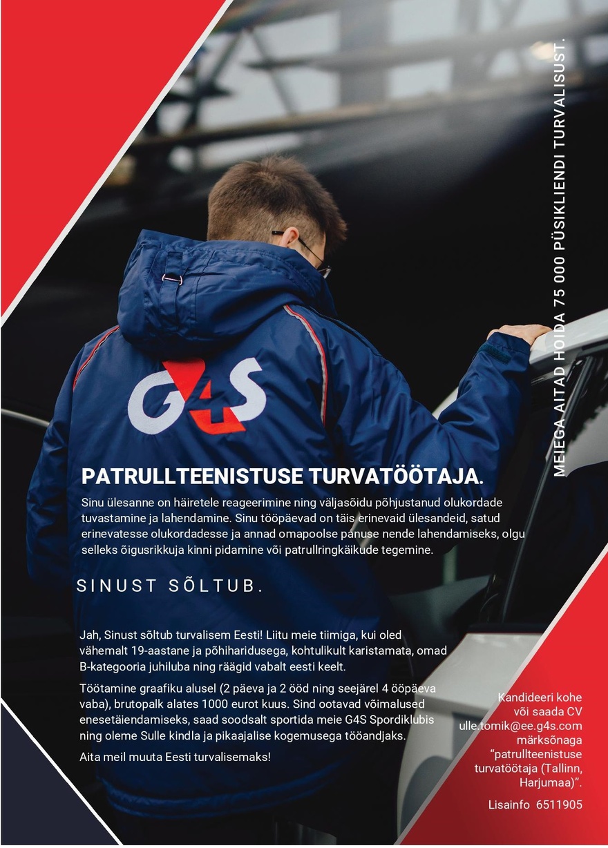 AS G4S Eesti Patrullekipaaži turvatöötaja (Tallinn, Harjumaa)