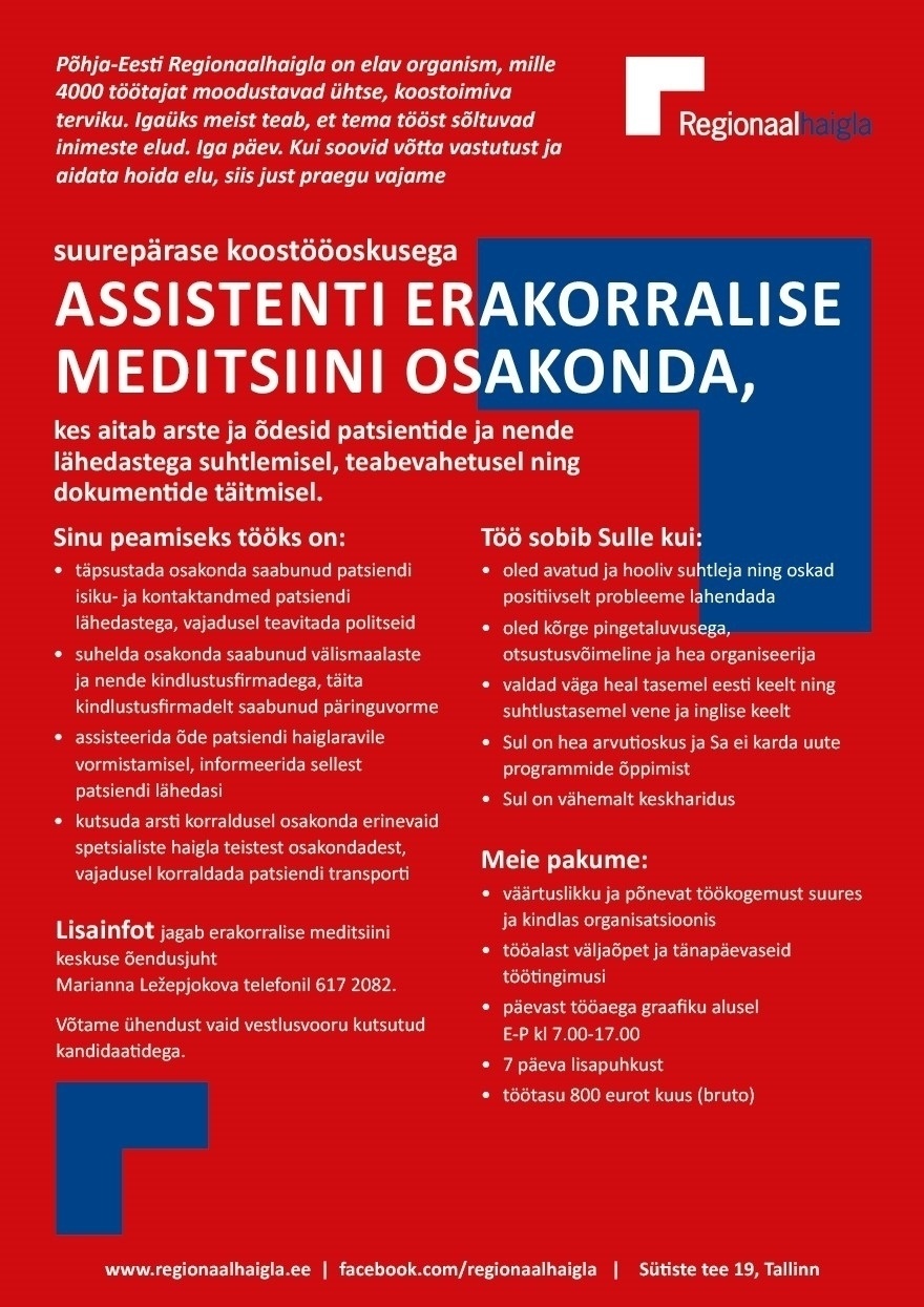 Põhja-Eesti Regionaalhaigla SA Assistent erakorralise meditsiini osakonda