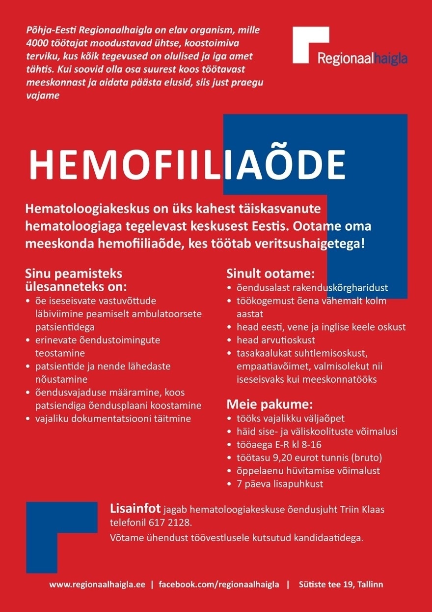 Põhja-Eesti Regionaalhaigla SA Hemofiiliaõde