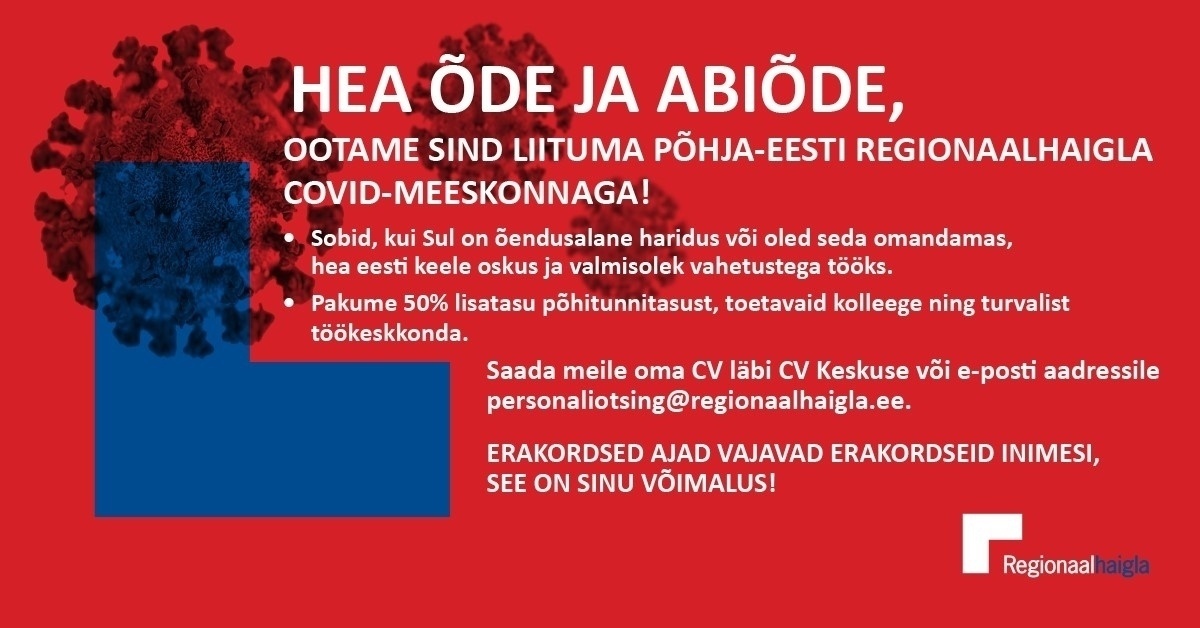 Põhja-Eesti Regionaalhaigla SA Õde ja abiõde COVID-osakonda