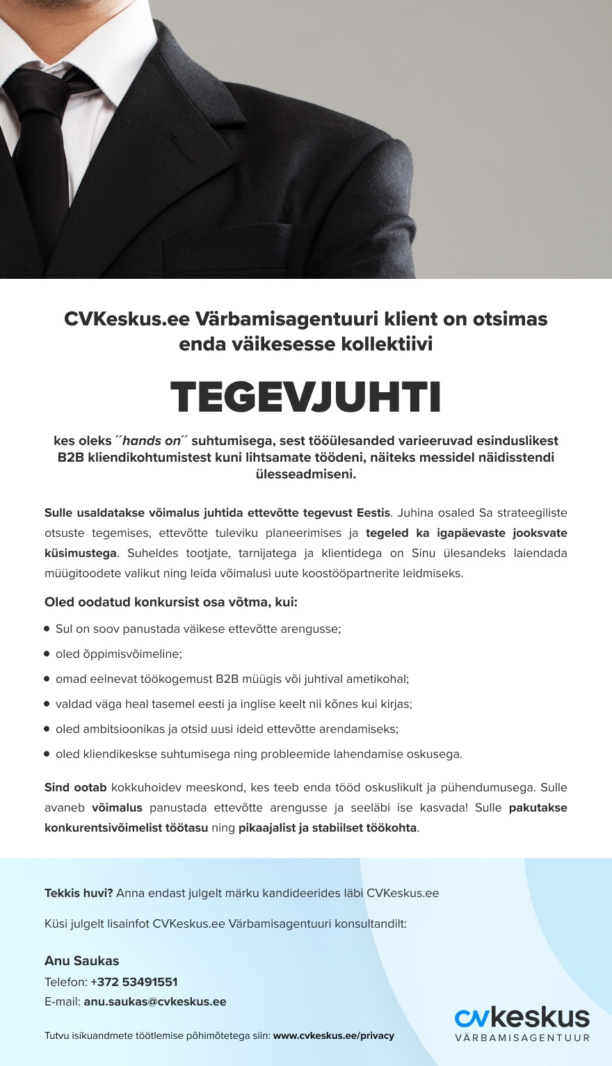 CVKeskus.ee Värbamisagentuuri klient Tegevjuht