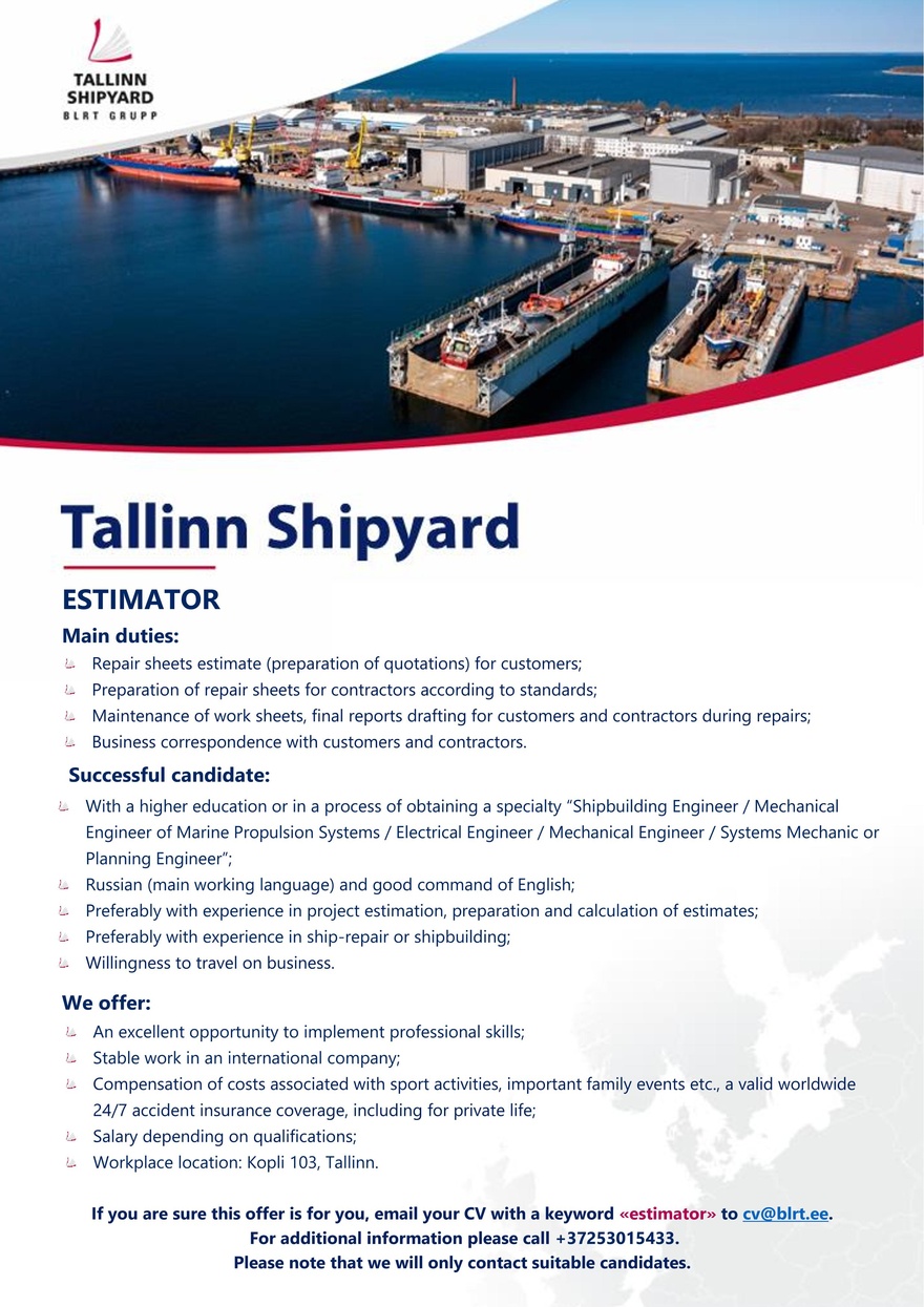Tallinn Shipyard Oü ESTIMATOR