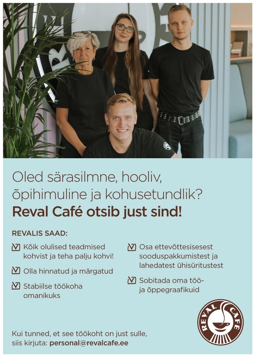 Esperan OÜ Reval Cafe Viimsi kohvik otsib särasilmset teenindajat!