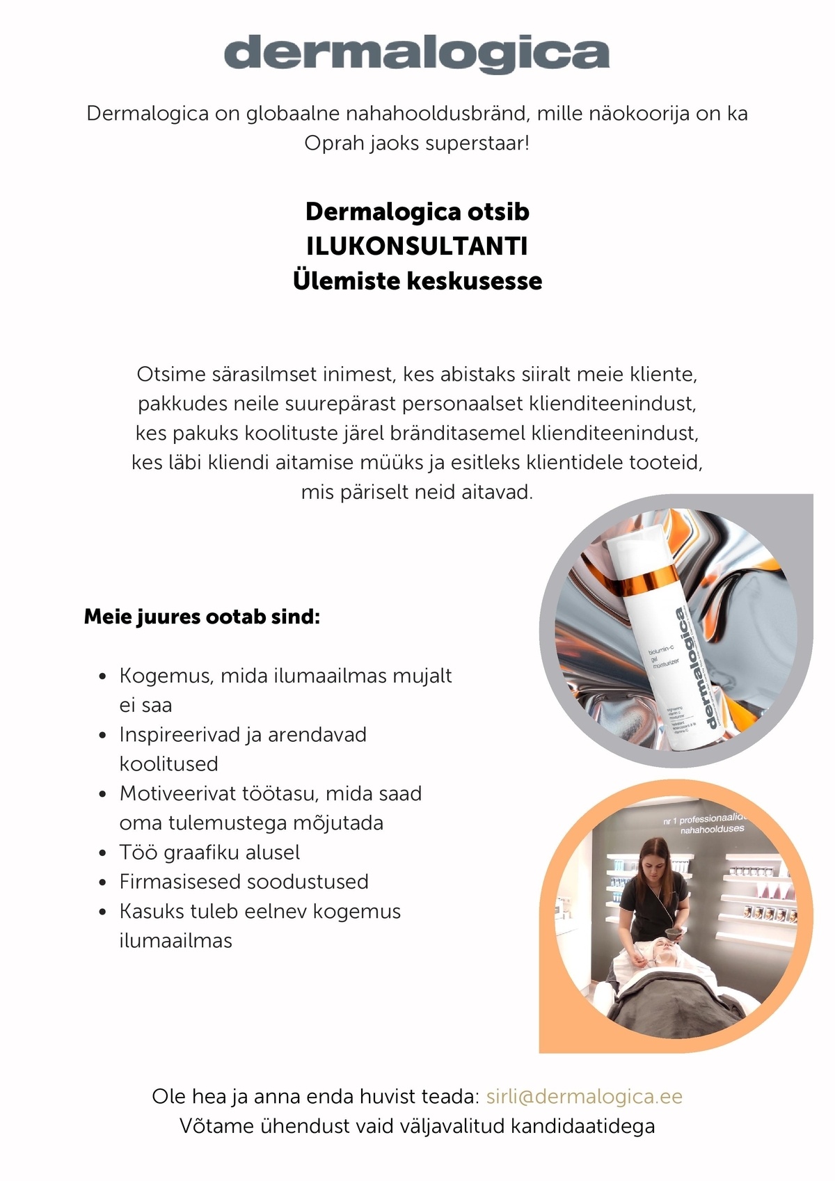 Derma Baltic OÜ Ülemiste Dermalogica konsultant 0,5 koormusega