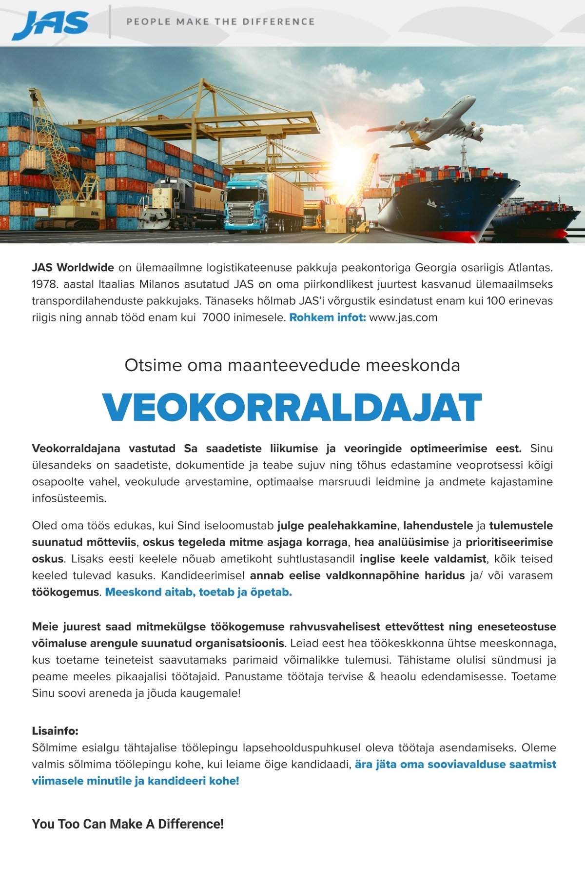JAS Worldwide Estonia OÜ Veokorraldaja