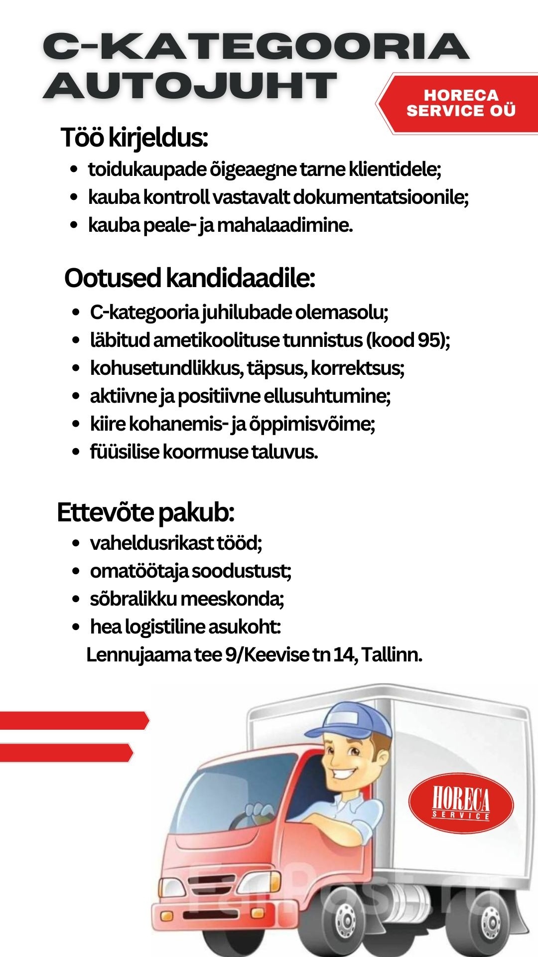 Horeca Service OÜ C-kategooria autojuht