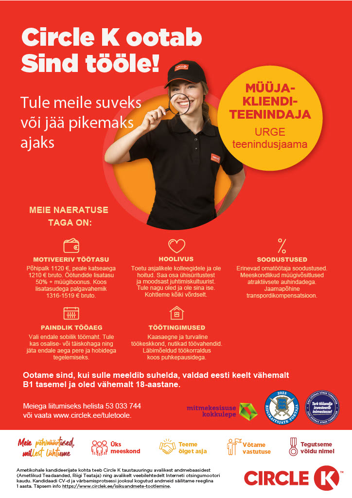 Circle K Eesti AS Müüja-klienditeenindaja suveks Urge teenindusjaama