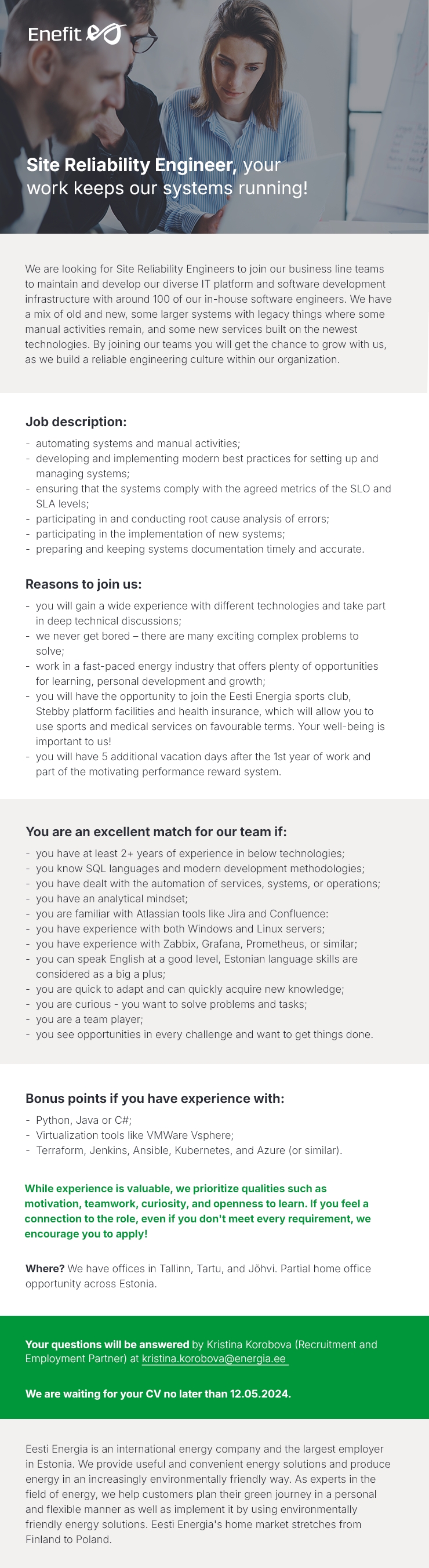 Enefit Site Reliability Engineer