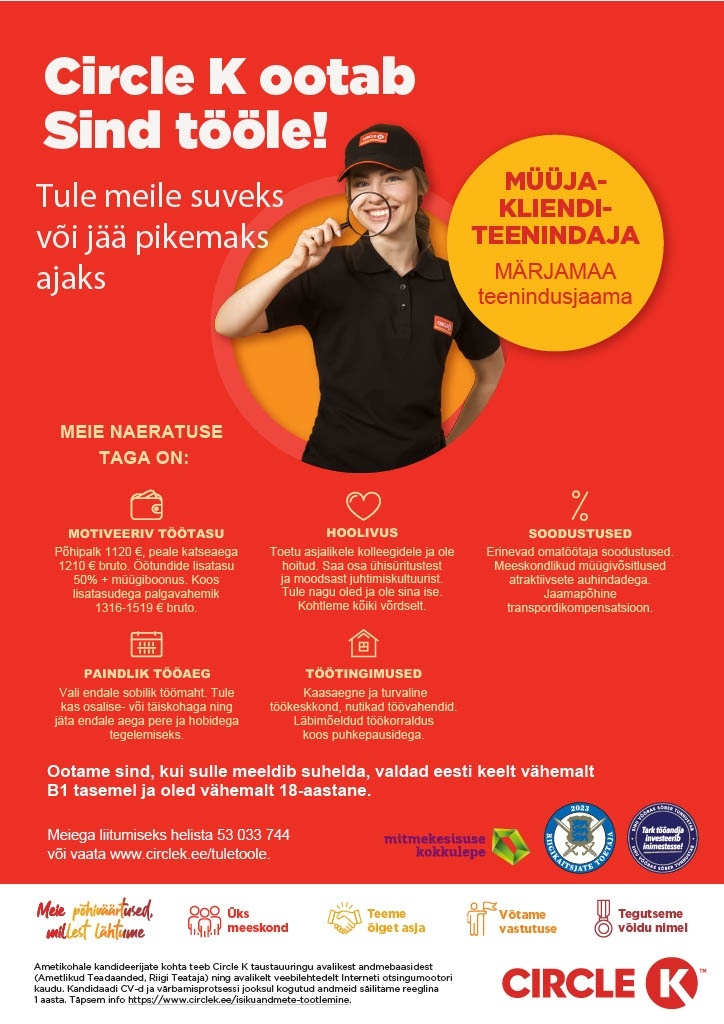 Circle K Eesti AS Müüja-klienditeenindaja suveks Märjamaa teenindusjaama