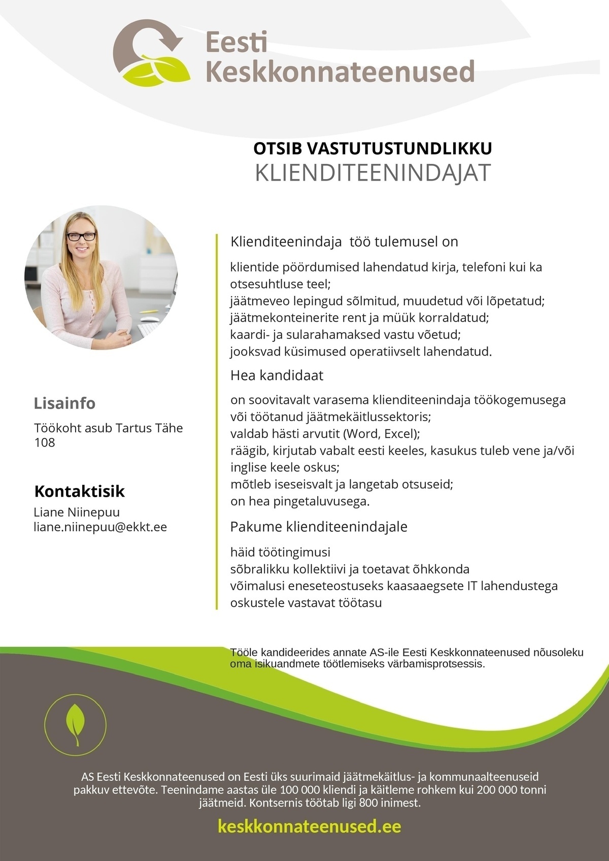 Eesti Keskkonnateenused AS Klienditeenindaja