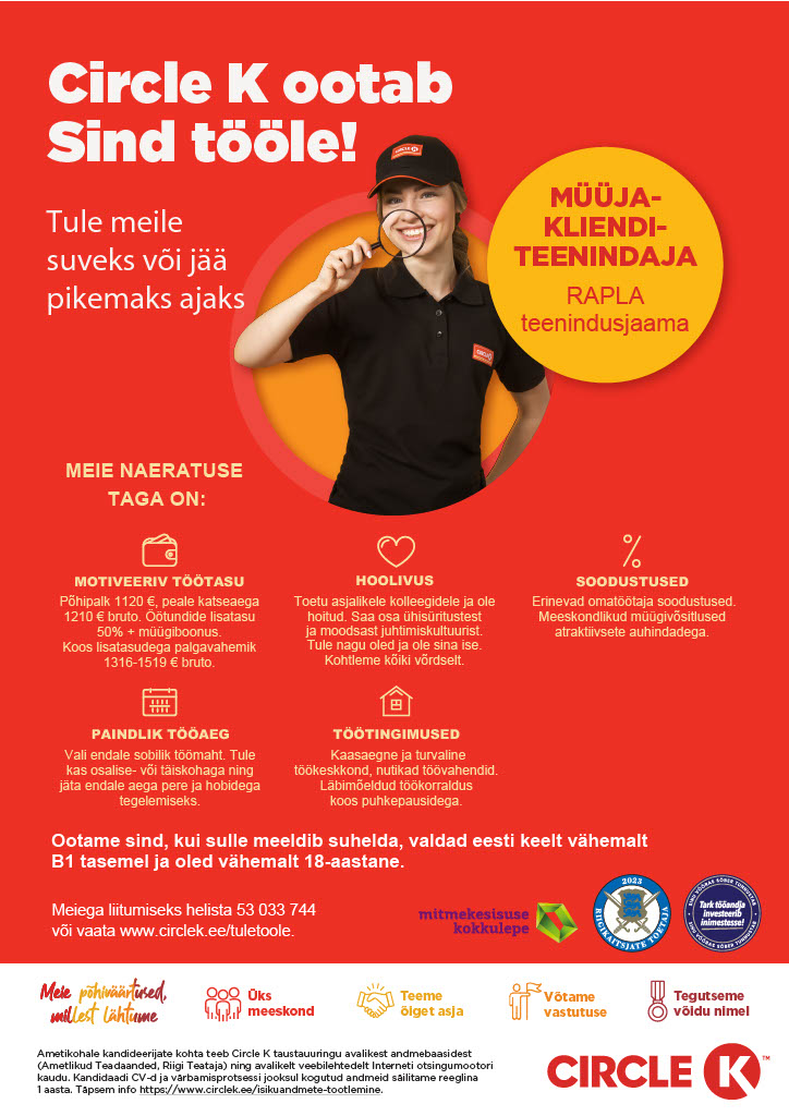 Circle K Eesti AS Müüja-klienditeenindaja suveks Rapla teenindusjaama